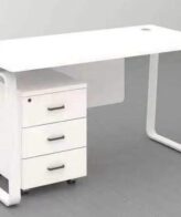 1ddfccd0 0330 42ad 97e8 631af2bf8446 Moritz White Gloss 1600mm x 800mm - Moritz white gloss desk with steel legs and mobile pedestal 1600mm x 800mm