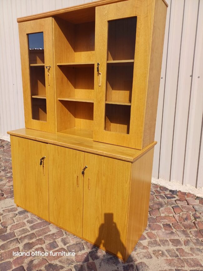 Oak Veneer Glass Cabinet 2200mm x 1600mm x 640mm