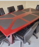 59f48aa4 8f66 490b adbd 9bf2b63d9822 Rooiberg Boardroom Table 2400mm x 1200mm - The Rooiberg Boardroom Table by Island Office Furniture is a bold statement piece, designed to elevate any professional meeting space. Crafted from rich mahogany and enhanced with elegant leather accents, this modern boardroom table brings together timeless design and executive presence.