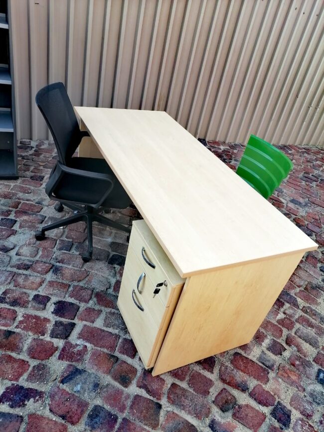 Maple straight desk with mobile pedestal 1600mm x 750mm