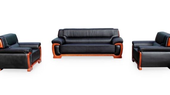 GOF Leather Black Leather Couches 3 Set