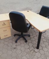 eea88d07 91f0 48c4 bd31 312cd5d564f2 scaled 1 Maple L Shape Desk 1700mm x 1700mm - Maple l shape desk with drawers and steel pole legs 1700mm x 1700mm