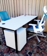 f910228d da27 43c7 b1b2 0a6edda5f24a White Desk With Steel Frame & Mobile Pedestal 1600mm x 800mm - White Desk With Steel Frame & Mobile Pedestal 1600mm x 800mm