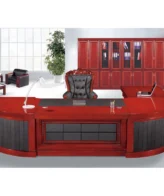 superior executive 3pcs desk suite The Platinum - Executive Desk 3300x1200x800 - The Platinum desk is a modern executive desk made in a mahogany veneer finish with an 80mm thickness desk top incorporating a  pencil tray. It has a black leather inlay on the desktop combined with a black leather padded front paneling and detailing creating a very distinguished modern piece. It's provided with cable wholes made of brushed aluminum for ease of use. It has a free-standing credenza consisting of two hinge doors and a CPU compartment and a three-draw mobile pedestal with central locking. Dimensions: Credenza: Length: 120 cm Width: 81 cm Height: 80 cm Desk: Length: 330 cm Width: 120 cm Height: 80 cm